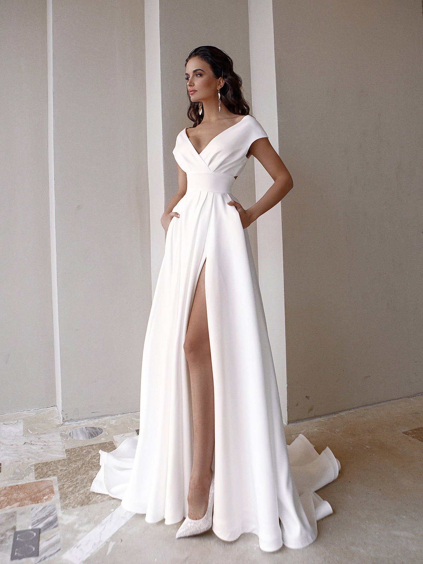 Women's V-Neck Solid Color Floor Long Dress