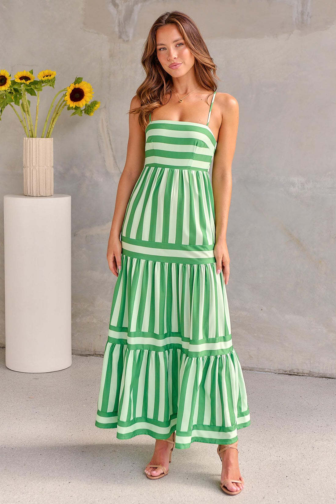 Robe Maxi à Volants Rayée