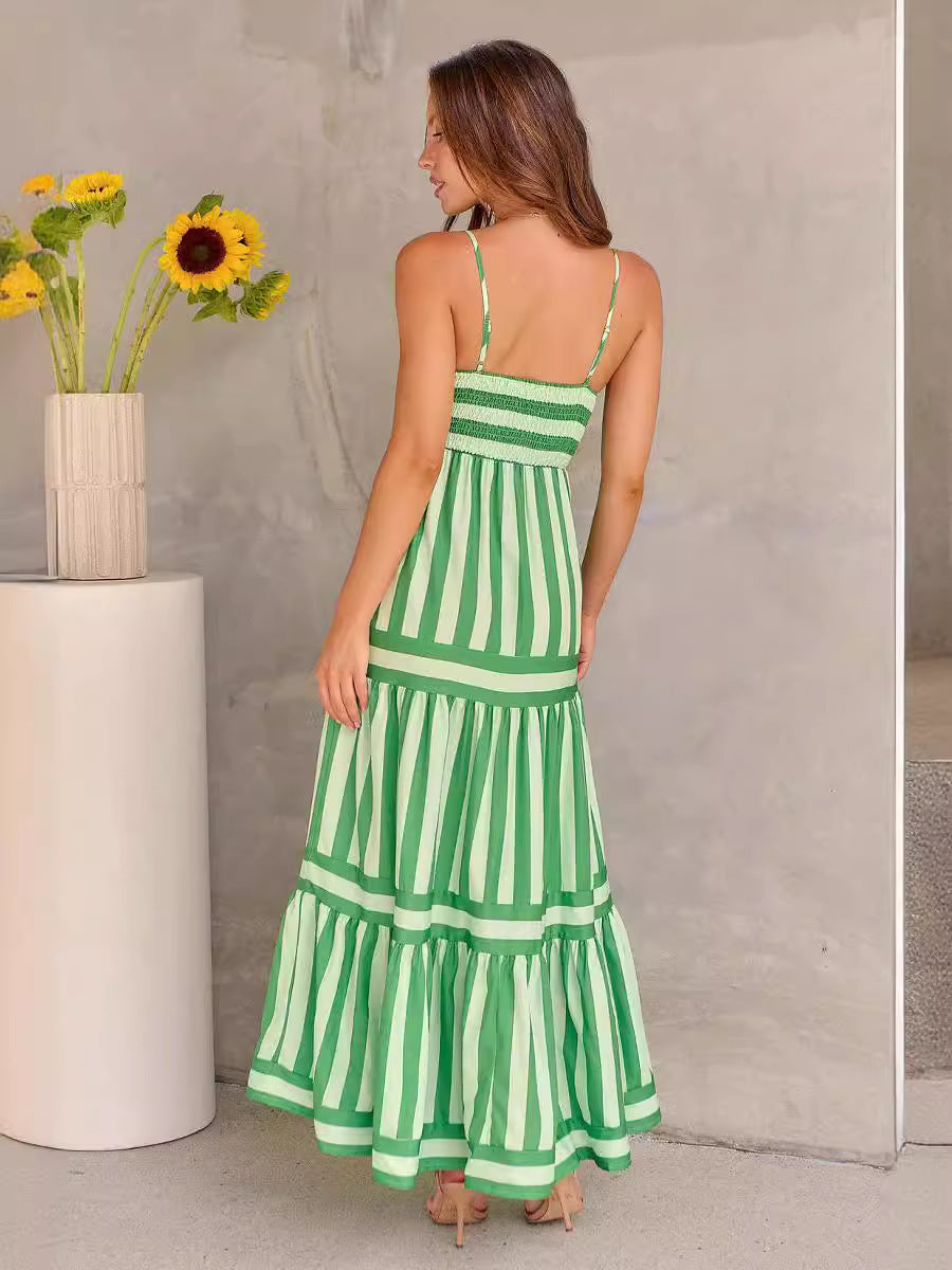 Robe Maxi à Volants Rayée