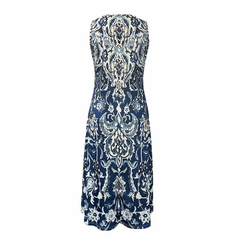Robe Midi à Imprimé Navy Élégant