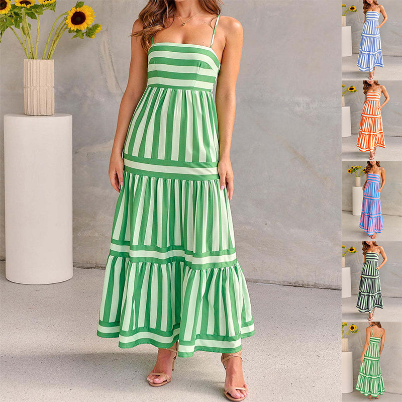 Robe Maxi à Volants Rayée