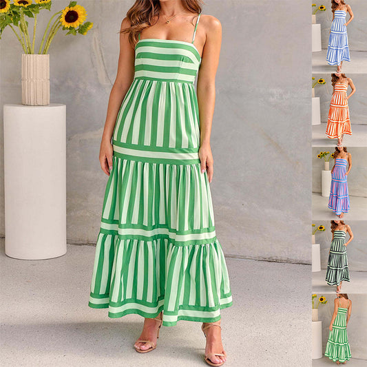 Robe Maxi à Volants Rayée