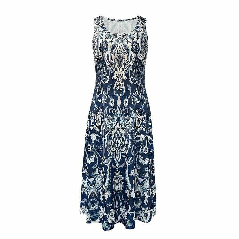 Robe Midi à Imprimé Navy Élégant