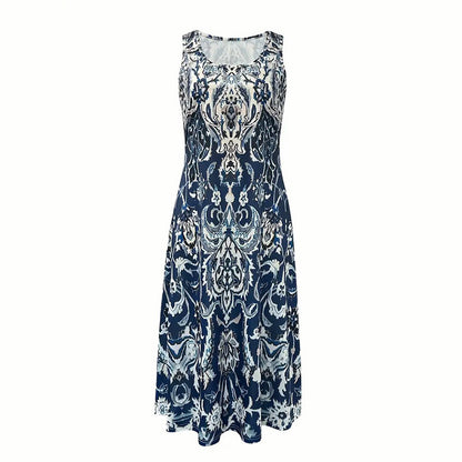 Robe Midi à Imprimé Navy Élégant