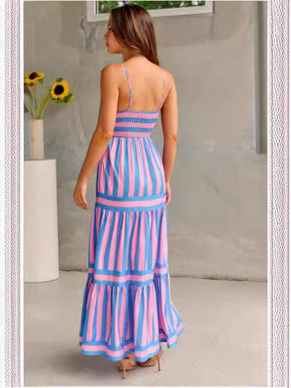 Robe Maxi à Volants Rayée
